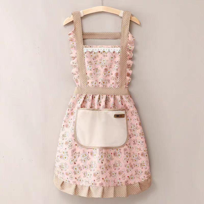 Korean Version Cotton and Linen Apron for Women Cute Kitchen Home Cooking Breathable Apron Fashionable Work Clothes Chef Apron