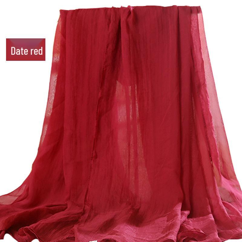 Versatile Summer Red Silk Scarf: Multifunctional Imitation Silk Shawl, Sunscreen Beach Towel, Dancing Gauze Scarf for Women
