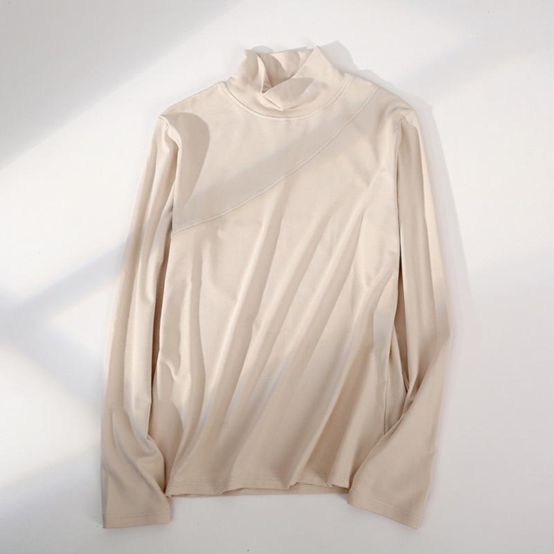 Strato Base Dimagrante Collo Alto Senza Cuciture di Nicchia - Manica Lunga, Patchwork, Capo d'Abbigliamento Casual
