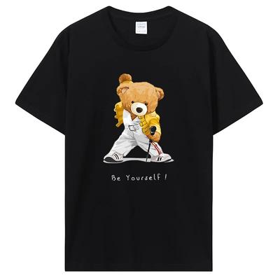 Vocalista Teddy Bear Print Mulheres Unissex Manga Curta Camiseta Casual Moda Algodão Camiseta Engraçada Camiseta Hip Hop Camisetas Streetwear