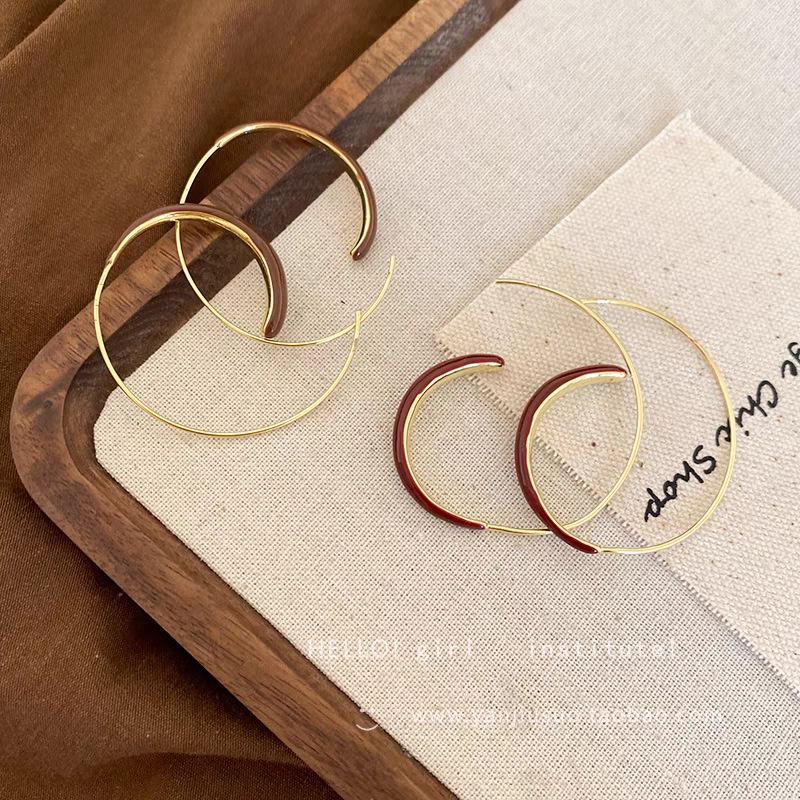 Retro Wine Red Drip Glaze Hoop Earrings for Women