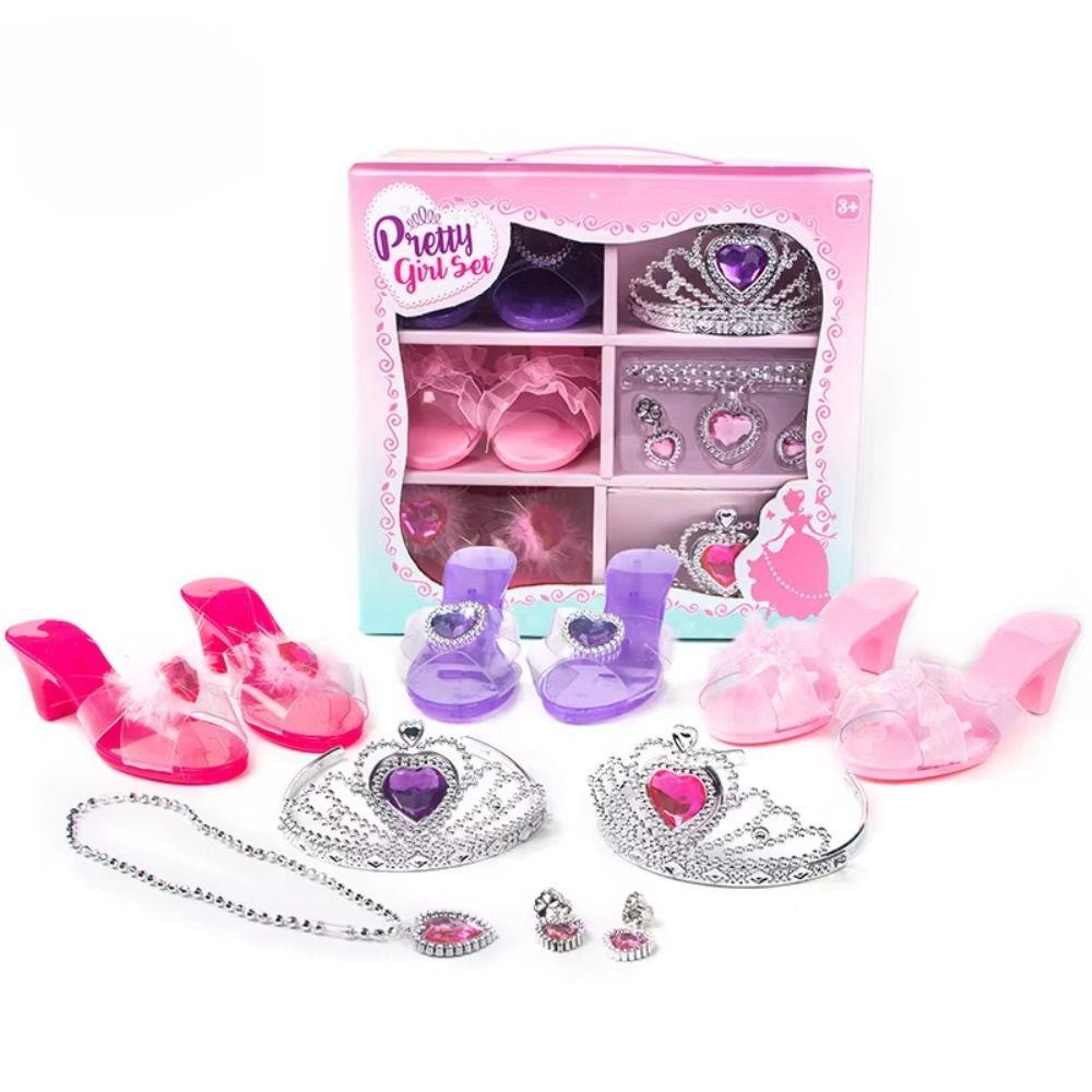 Necklace Crown Girls Jewelry Toys Pretend Play Crystal Shoes Toy Princess Dress Up Toys  Halloween