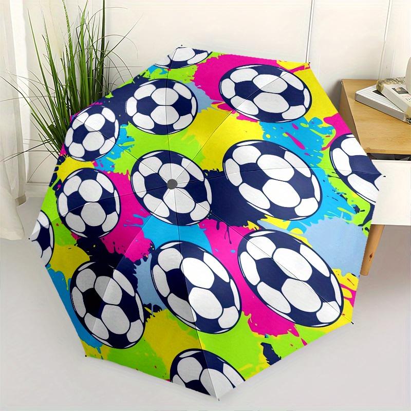 Soccer Ball Pattern Automatic folding umbrella  simple eight rib design, bright color pattern, durable iron frame, ideal for travel and outd