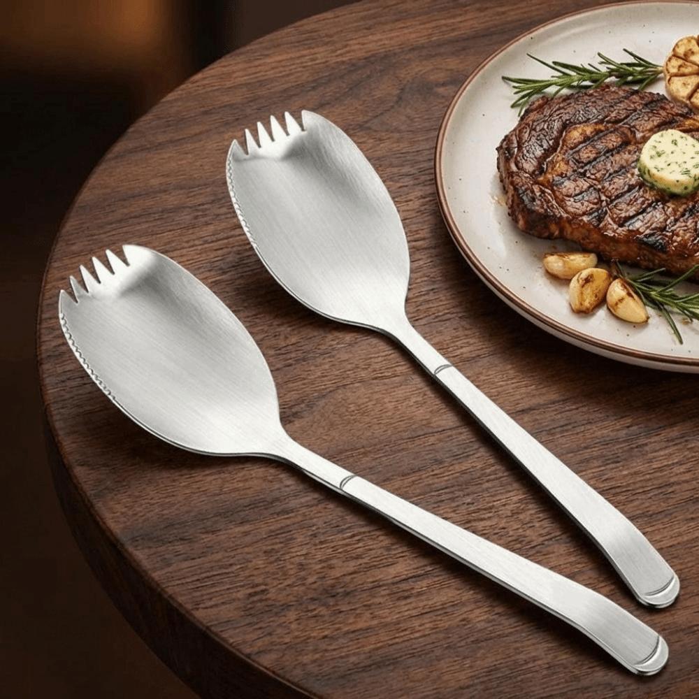 Long Handle Kitchen Spoon Fork Stainless Steel Serving Soup Spoon Integrated Spoon Fork  for Home