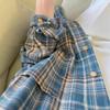 2025 Women's Retro Blue Plaid Shirt Jacket - Loose Fit, Long Sleeve for Spring & Autumn