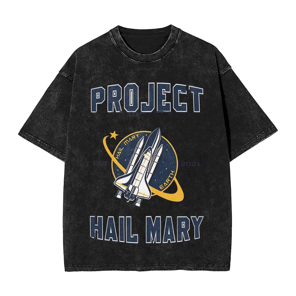 Project Hail Mary Vintage Logo Washed T Shirt Man Y2k Cotton T Shirts Summer O Neck Trendy Cool Tee Shirt Oversized Clothes