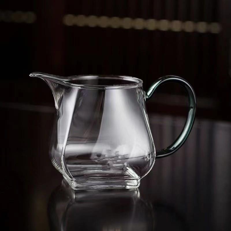 Square Glass Teapot Set with Stainless Steel Filter - Kung Fu Style Tea Dispenser and Fairness Cup for Household Use.