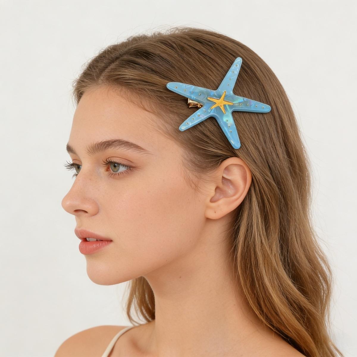 

Summer Beach Blue Starfish Hair Clip for Women and Girls, Seaside Style Side Clip Hair Accessory, Bangs Clip, Side Clip Hair Ornament небесно-голубой