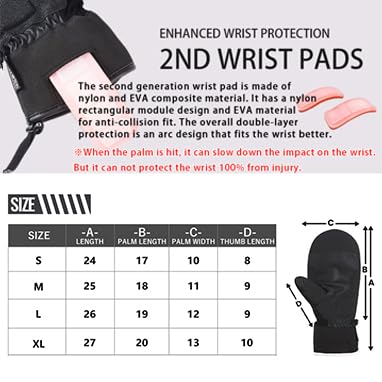 TaoTech Snowsaurus Mitten Gloves with Wrist Guards for Men and Women, Five-Finger Ski Gloves with Protectors and Inner Fingers (L, Dark Green)