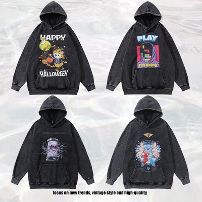 Heavy Terry Hooded Sweater Autumn And Winter Street Trendy Brand Hip Hop Retro Printing Fried Color Hoodie Men