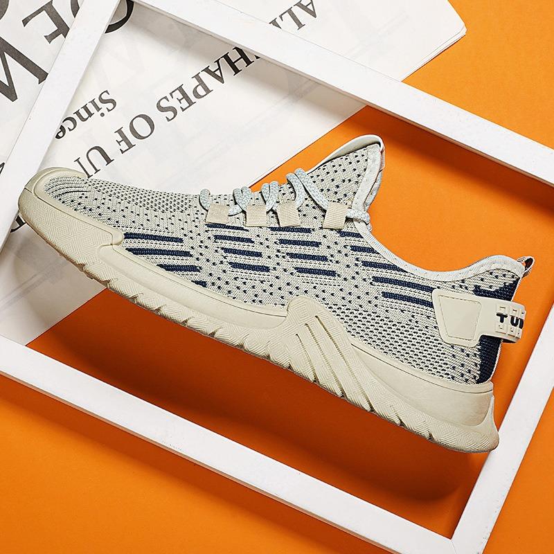 Large size men's shoes spring mesh breathable fly-woven fashion running shoes round head platform men's casual sports shoes