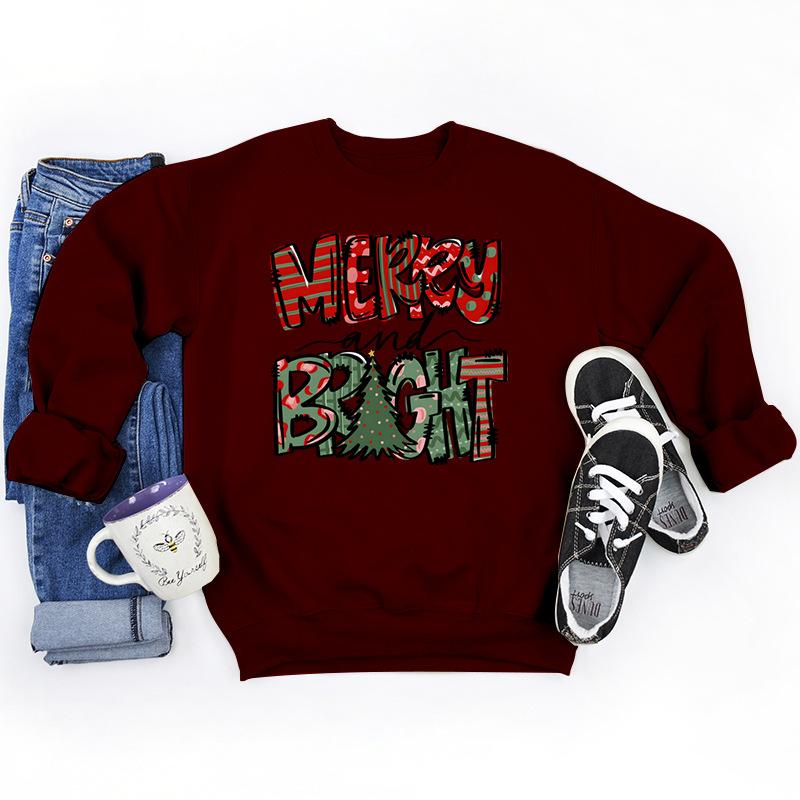 Christmas Merry And Bright Print Sweatshirts For Women