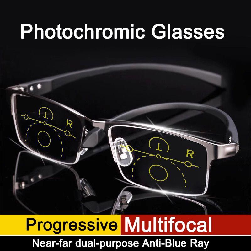 Titanium Transition Pochromic Progressive Reading Glasses Men Hyperopia Presbyopia diopters Outdoor Presbyopia Lens Eyewears