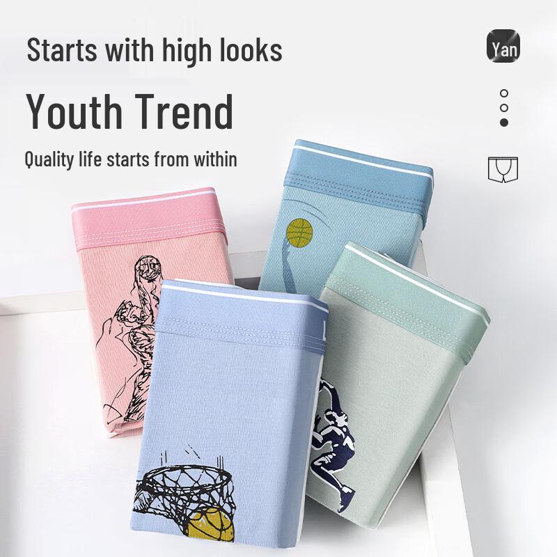 Langsha Men's Cotton Antibacterial Boxer Briefs 4-Pack