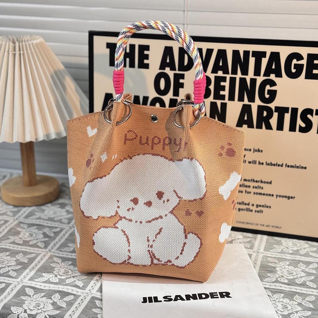 Handtasche mit großer Kapazität im japanischen und koreanischen Strickstil - Tragbare, pendlerfreundliche Tragetasche mit einem kleinen quadratischen Design für diverse Gegenstände