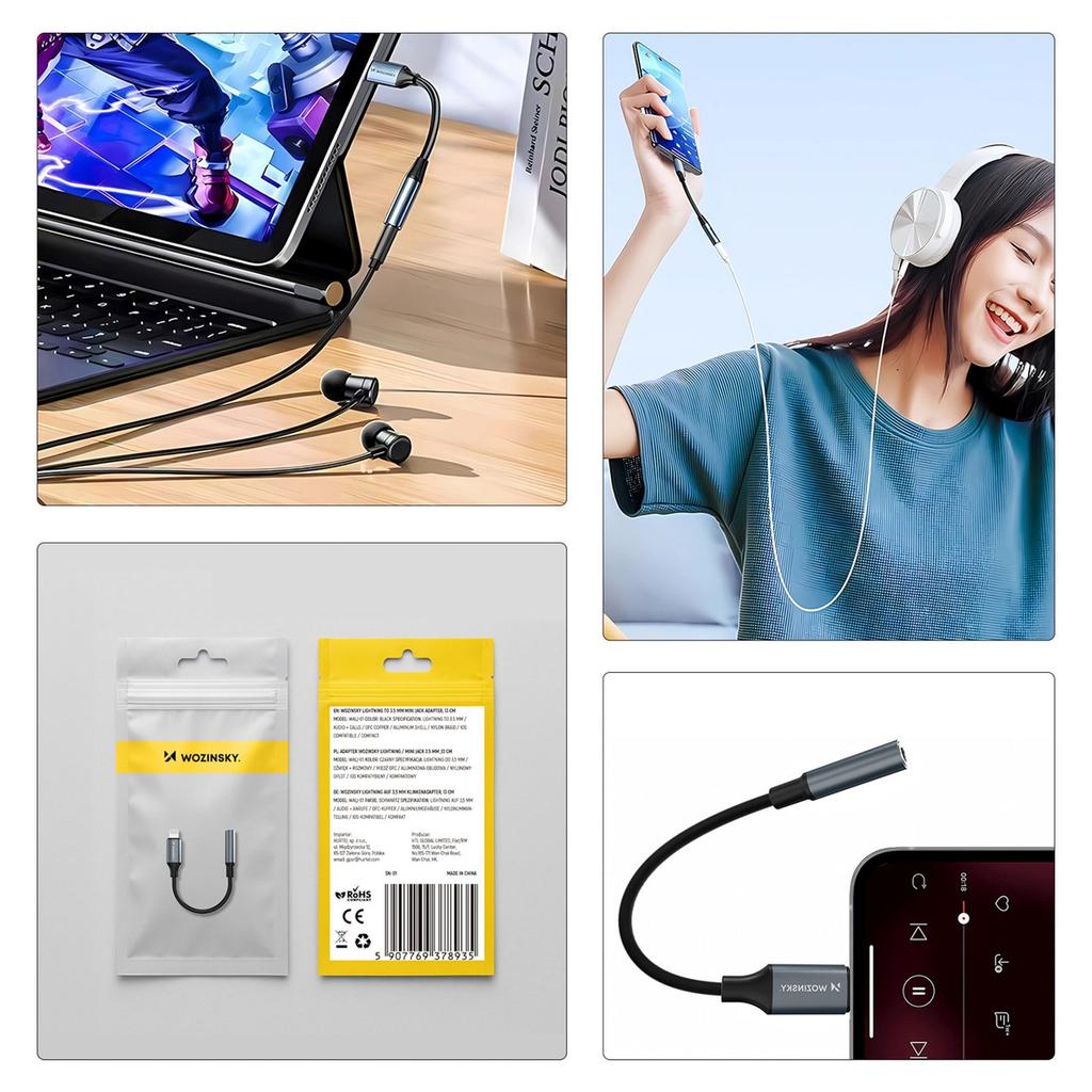 Adapter przejściówka iPhone Lightning - mini jack 3.5mm - czarny