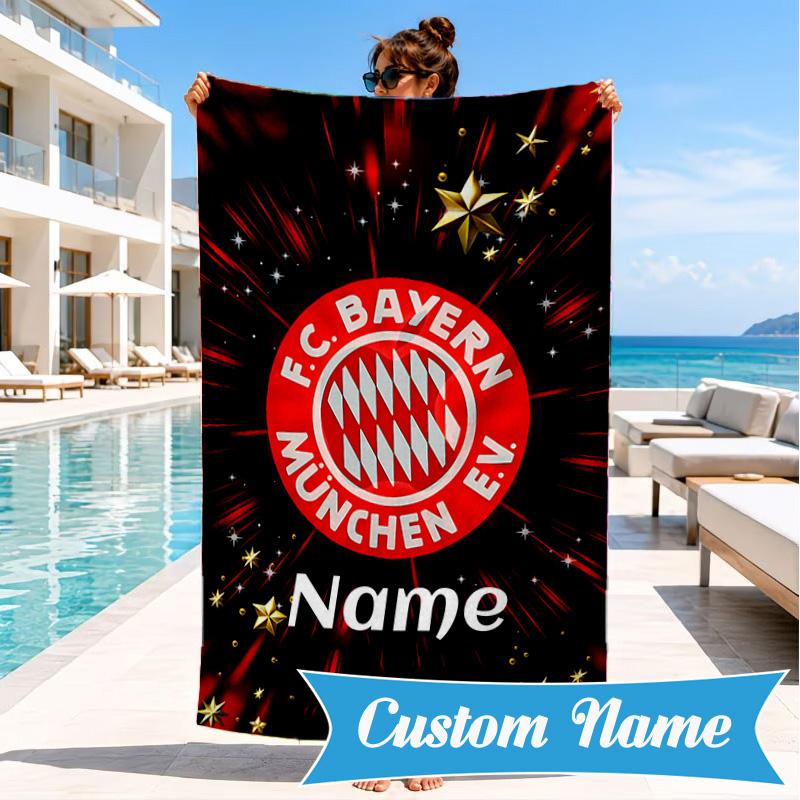 Personalisierbares Strandtuch FC Bayern München Wappen Kunst Mikrofaser Strandtuch, Leicht für Sommerreisen, Schwimmbad Fan Geburtstagsgeschenk