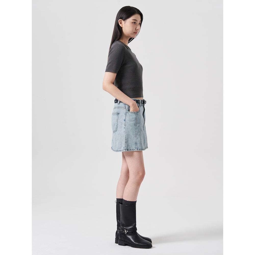8SECONDS Shoulder Cutout Ribbed Knit Ash