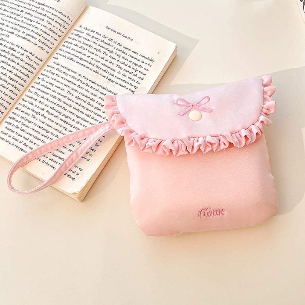 Portable Bow Embroidery Mini Storage Bag Multifunctional Solid Color Wallet Pouch Sanitary Napkins Bag Travel