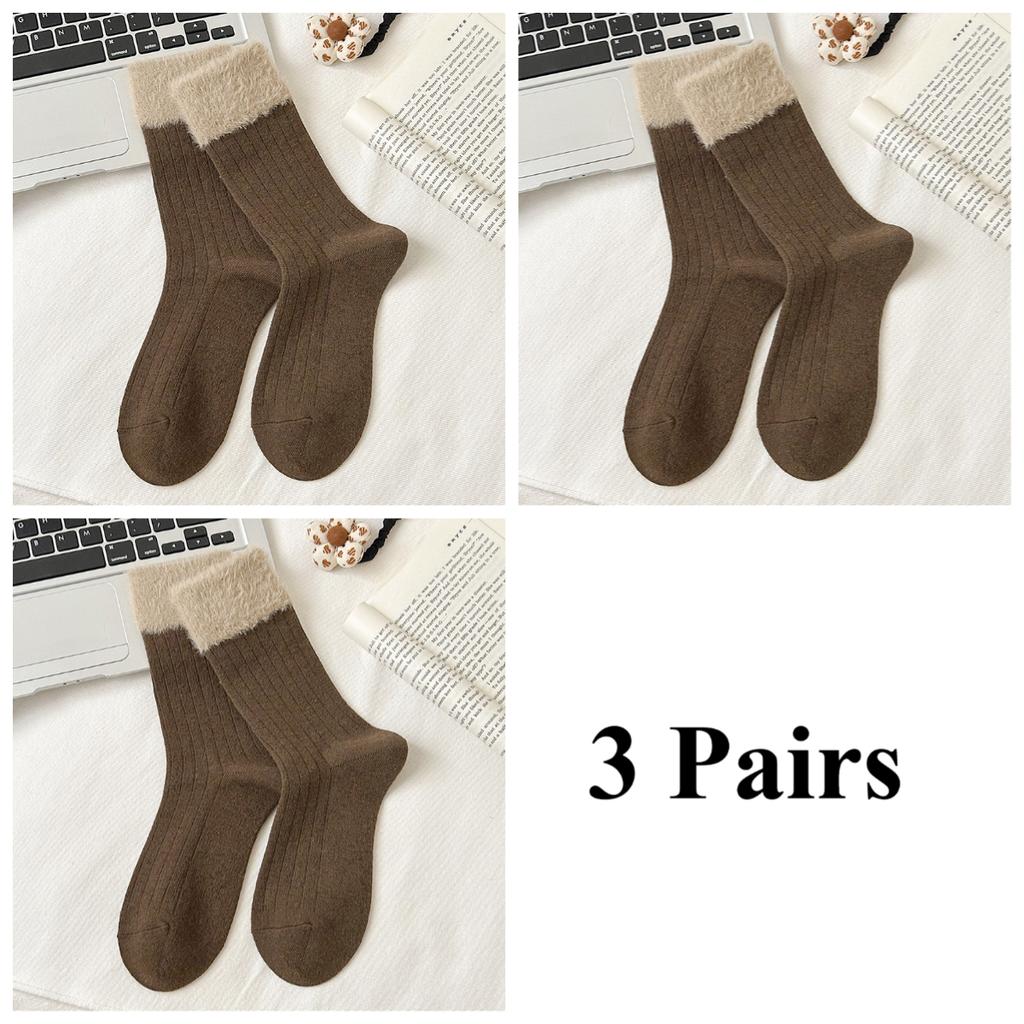3 Pairs Women's Mid-calf Socks for Autumn and Winter Warmth