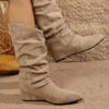 Retro~ Suede Women's Long Knight Boots Big Cowboy Boots Autumn Folded Khaki Pile Boots