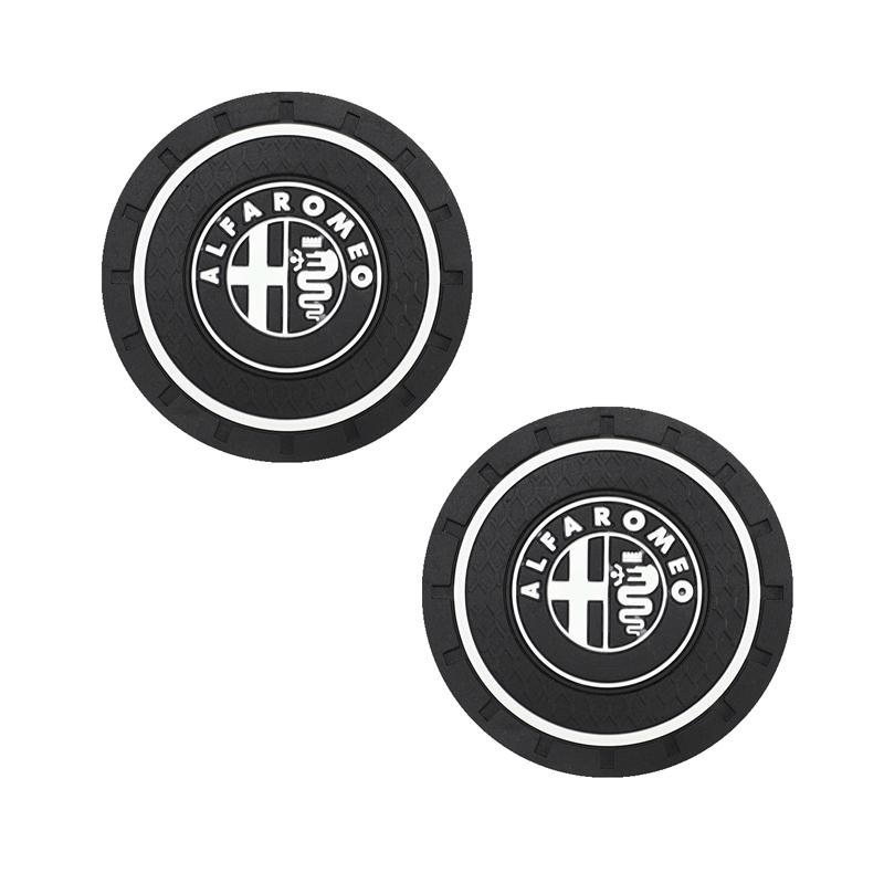 ZHA3 2Pcs Car Waterproof Coaster Non Slip Water Cup Pad Mat For Alfa Romeo 156 159 147 8C 166 Giulia Giulietta Mito Stelvio Spider GT