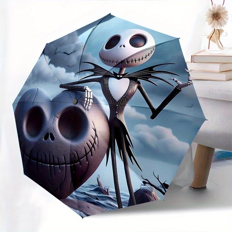 1 Auto Open Jack Skellington, Heart Themed Colorful 8-rib Portable Umbrella for Men and Women, A Compact Commuting Companion Suitable for Da