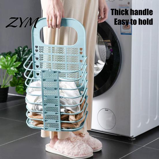 Foldable Hanging Hamper Laundry Basket, Breathable Hollow Design, Wall Mounted Portable Dirty Clothes Bag Space Saving Organizer, for Bathroom