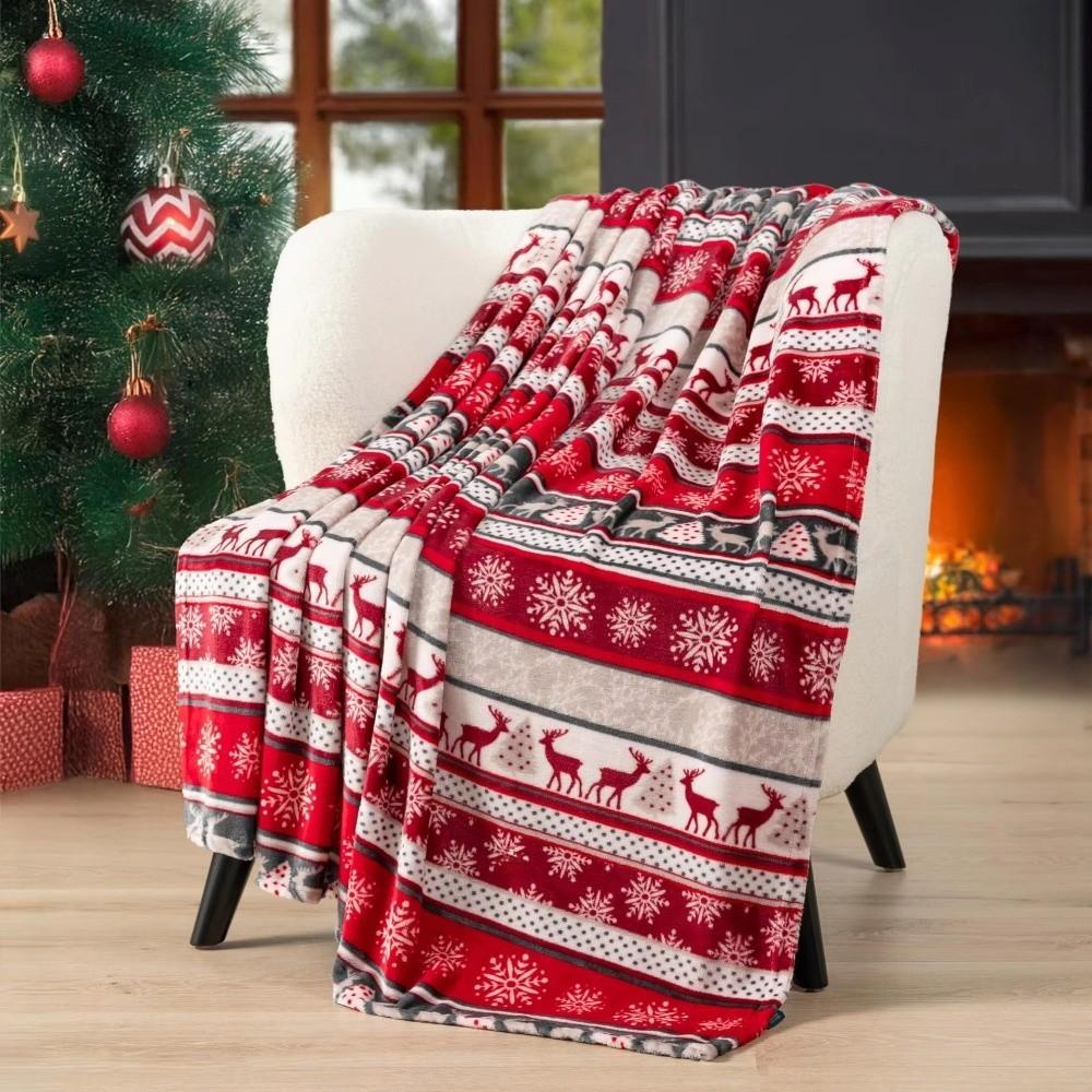 Cozy Christmas Blanket Warm Snowflake Christmas Throws Xmas Fleece Blanket Home Sofa Bed Office