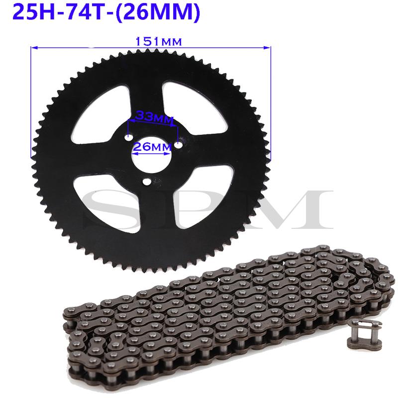 25H Kette Kettenblatt 144/158 Glieder 25H 62/64/66/68/72/74/76 26mm Hinteres Kettenblatt Geeignet für Minimotorrad 47cc 49cc