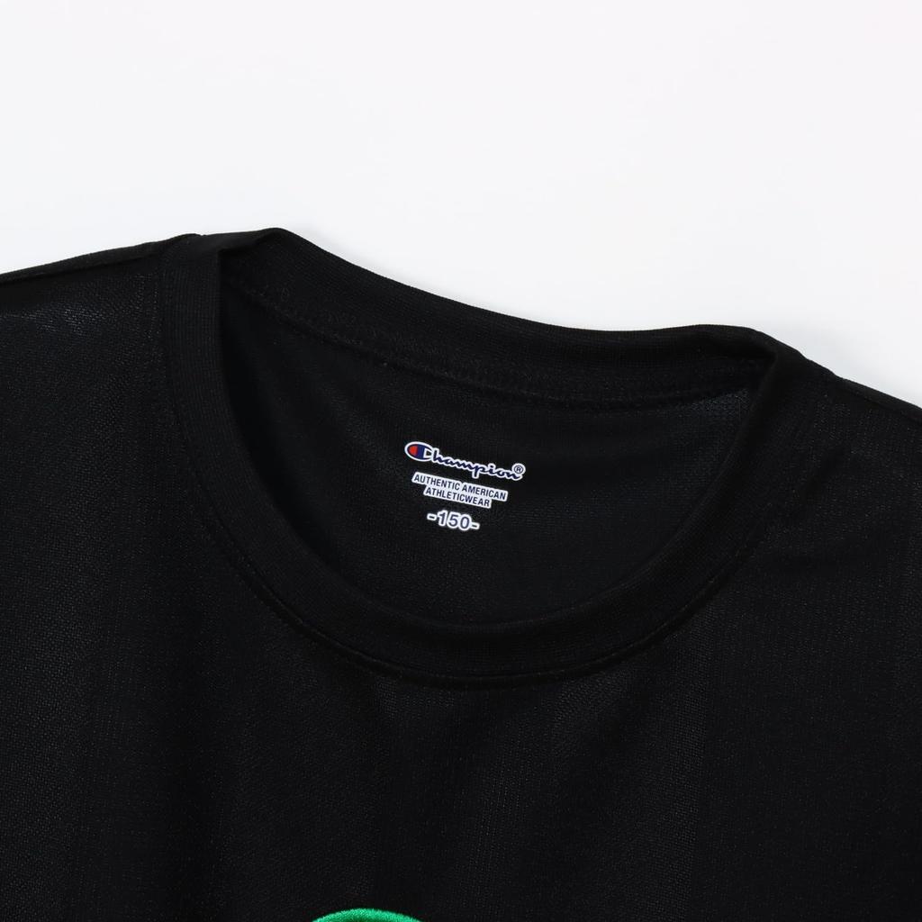 Champion Short Sleeve Crew School Sports Kids' T-Shirt, Neck, Quick-Drying, One-Point Logo, Boys' T-Shirt, Black, CK-ZS305