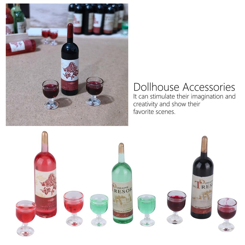 Miniature Dollhouse Wine Bottle Set Dollhouse Decoration Pretend Play Funny Mini Toy Set for Party Kitchen Game