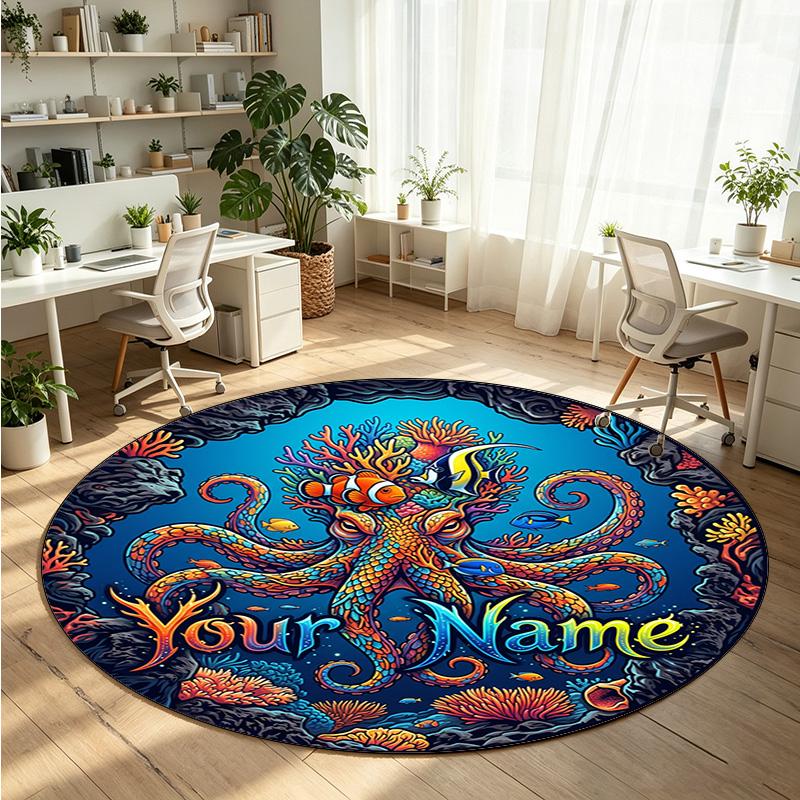 Ocean Sea (121) Theme Round Crystal Velvet Rug Custom Name Text Personalized Floor Mat Home Decor Non Slip Crystal Carpet