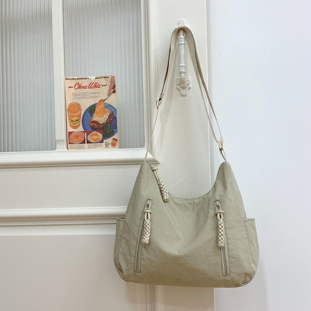 Multi-Pocket Oxford Cloth Crossbody Bag Solid Color Woman Crescent Bag Single Shoulder Bag School