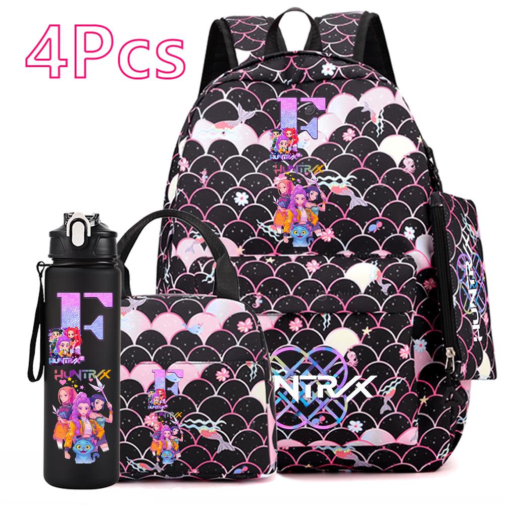 4Pcs/set Anime Printed Backpack Large Capacity Bookbag HandBag Case Bag with 750ml Water Bottler Boy Girl SchoolBag Mochila