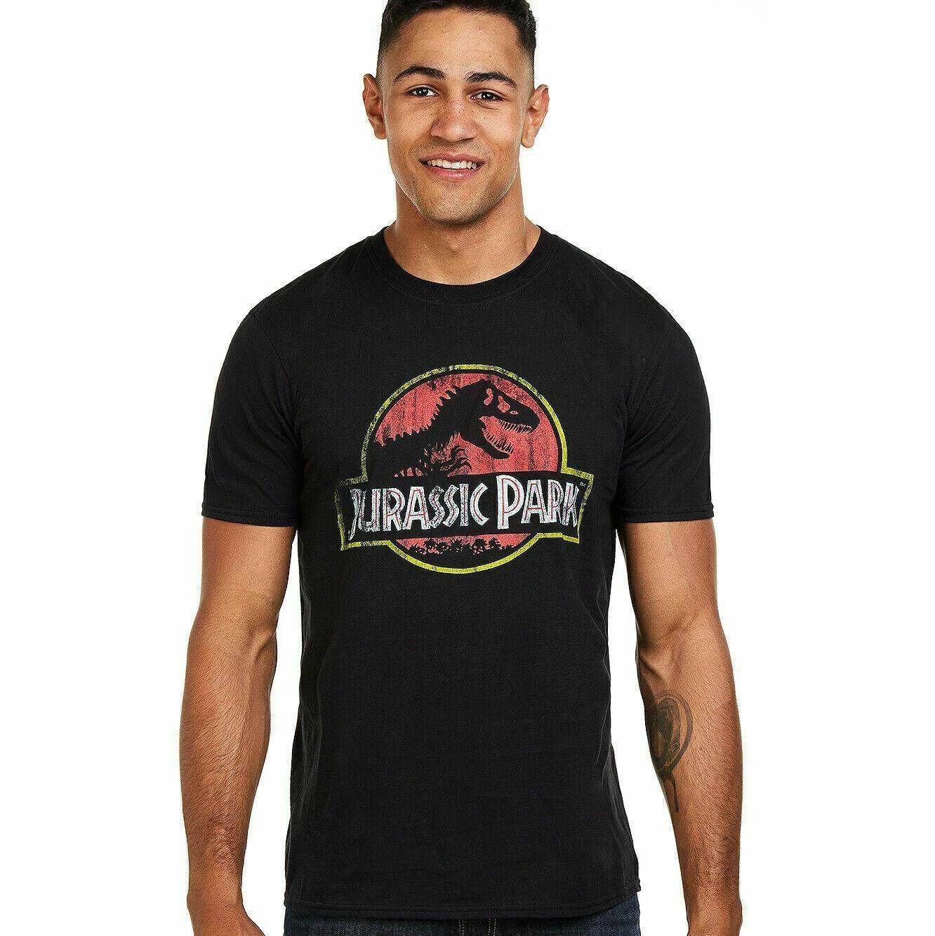 MENS WOMENS Jurassic Park Mens T-shirt Distressed Logo Black 3XL
