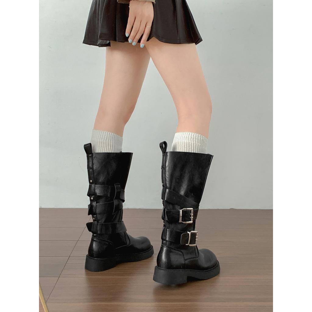 Queen Fan Brown British Thick Heel Boots Children's Boots 2025 New Autumn Height Increasing Knight Boots