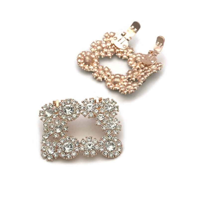 Square Clamp Shoe Clip Bride High Heel Shoe Decorations Shiny Rhinestone Decorative Clips Wedding Charm Buckle for Women