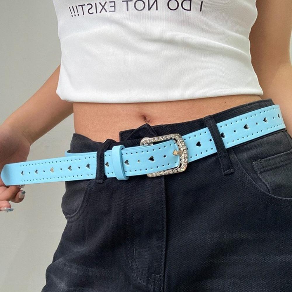 Punk Rhinestone Waist Belt Jeans Decor PU Leather Waistbands Adjustable Y2K Wide Belt  Spice Girl