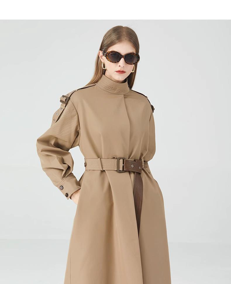 

Spring clothing high-end sense retro commuting atmosphere leather lace-up slim plus long trench coat S weight 90-55 kg темного кольору хакі