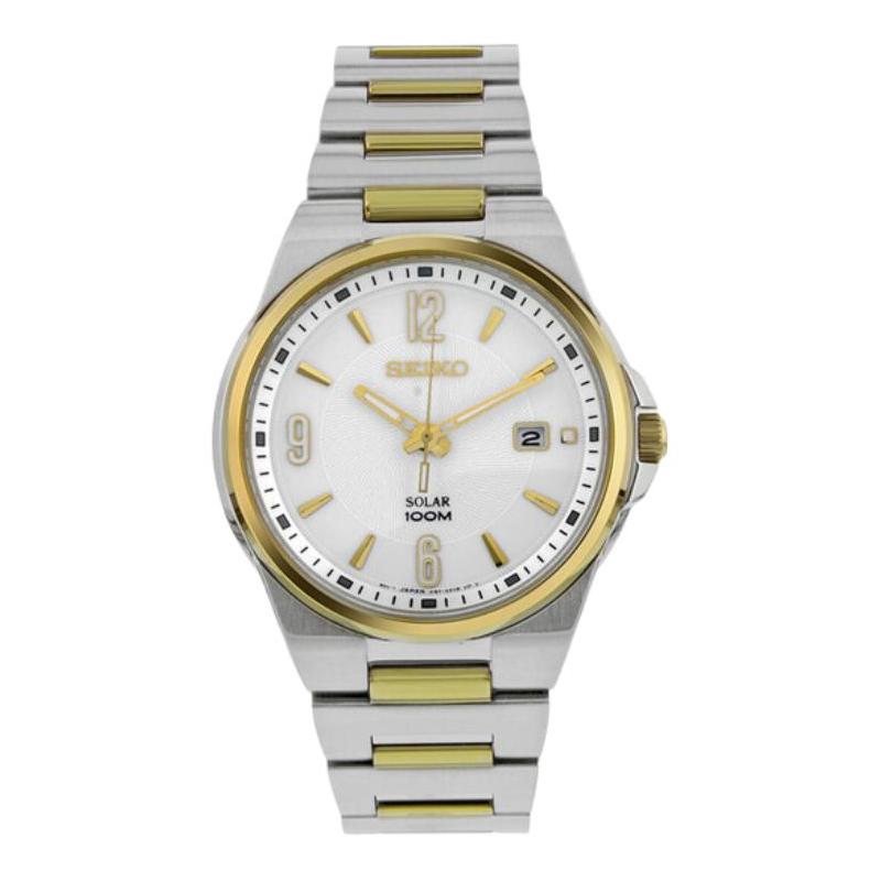 SEIKO 100 meters waterproof solar Quartz Steel Strap 42mm men s watch white dial SNE210 белый