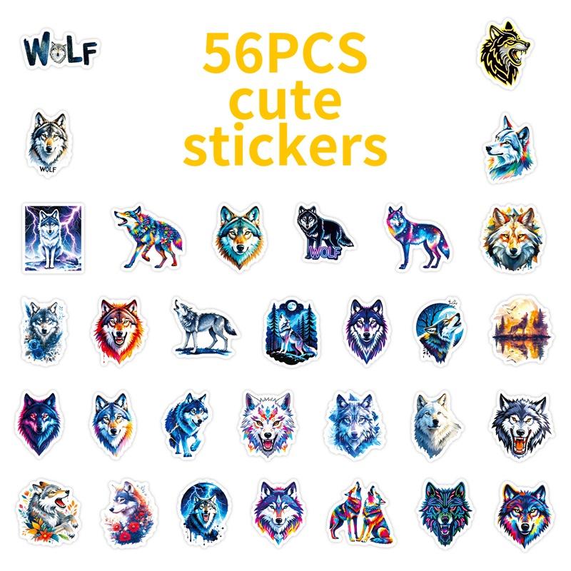 10/30/56PCS Cartoon Wolf Colored PVC Sticky Sticker Aesthetic DIY Decoration Scrapbooking Hand Accounting Supplies