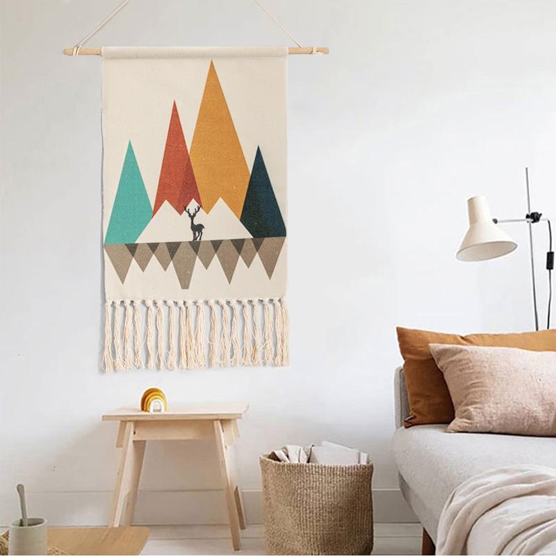 Indian Hand-woven Homestay Fringed Tapestry Decoration Nordic Meter Box Hanging Fabric Background Cloth Bedroom Hanging Cloth