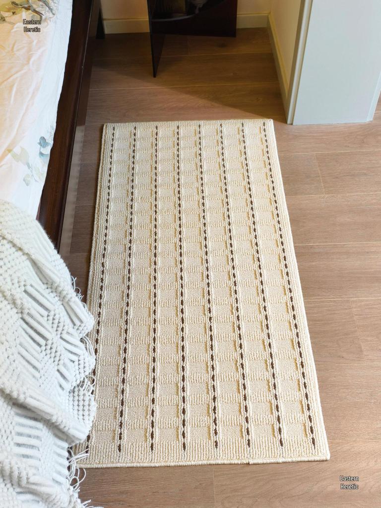 2025 New Style French Cream Carpet: Long Strip Foot Mat for Bedroom & Living Room