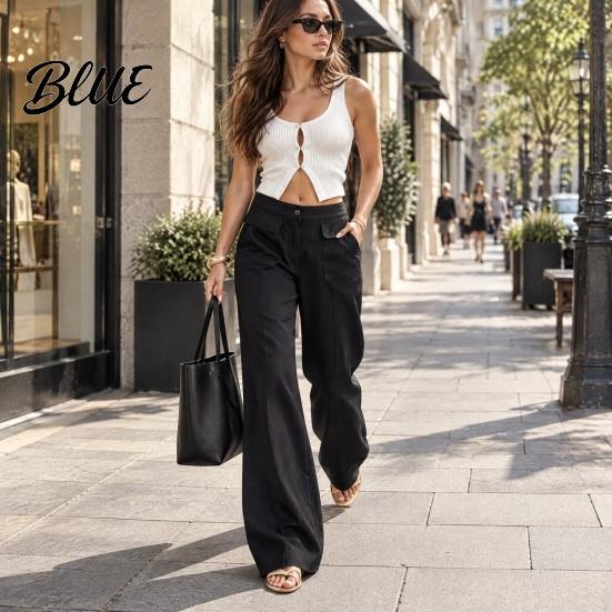 Casual Pants Women Straight Wide Leg Trousers Loose Fit Drapey High Waisted for Work Pants Solid Color Dressy Trousers Office Travel Comfortable