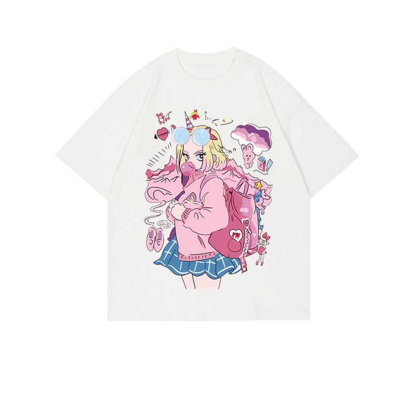

Y2k Japanese Harajuku Blouses Cute Print Couple Dress T-shirt Women s Clothing Kawaii Girls Graphic Tops Korean Fashion Clothes S