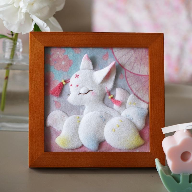 DIY  Felt Bunny Frame Kit - Creative Birthday Gift Handmade Craft Decor Cute Cartoon Rabbit Statue Wool Creative Gift & Healing Home Decor Craft Set