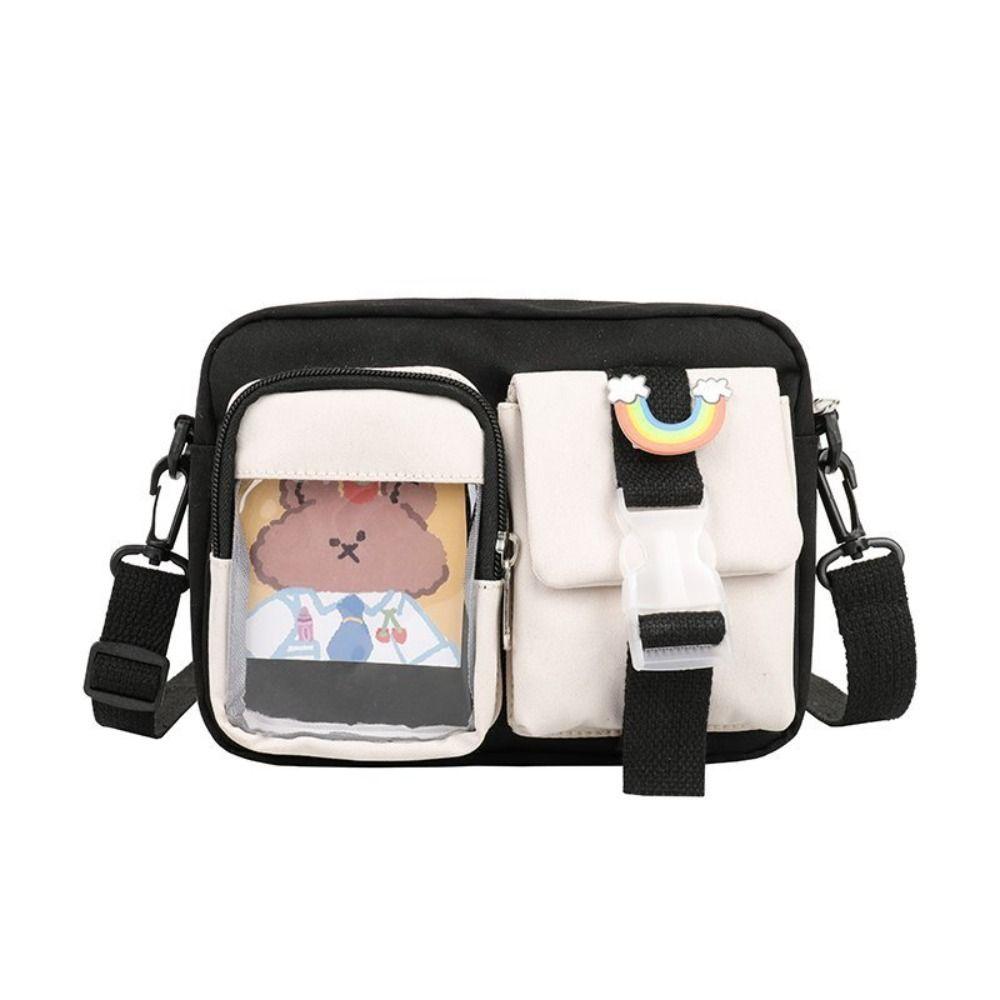 Pocket Transparent Shoulder Bag PVC Student Crossbody Bag Cute Harajuku Small Square Bag  Girls