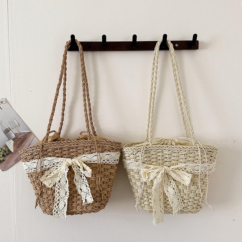 Straw Woven Hollow Out Shoulder Bags Large Capacity Bow Beach Thread Female Bags Sale 2026 Brand Vacati Commuting Handbag