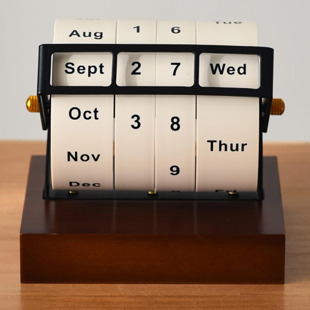 Rotary Calendar Desk Calendar Wood Wheeling Calendar Month Week Day Date Display for Home and Office